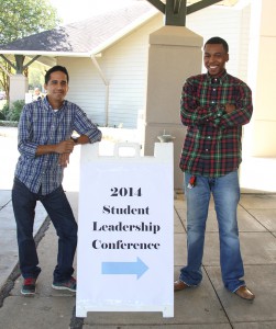 Aron Nino of Jackson, left, and Kauree Jones of Jackson, right, get ready to attend Hinds Community College’s 2014 Student Leadership Conference at Eagle Ridge Conference Center Sept. 23. 