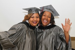 Shamonica Roby of Jackson, left, and Regina Robinson of Pearl are thrilled to be graduating from Hinds Community College on May 15. Roby plans to transfer to Jackson State University for a biology degree. Robinson will use her new marketing degree in her own business.