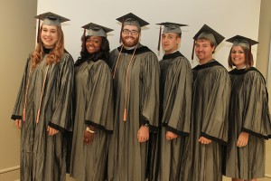 Celebrating their graduation from Hinds Community College on May 14 with  Associate Degrees in Nursing are, from left, Taylor Wages of Pearl, Virginia Johnson of Jackson, Nathan Goss of Brandon, Johnny Jones of Pelahatchie, Jason Hawthorne of Lake and Donielle Hartt of Pearl.