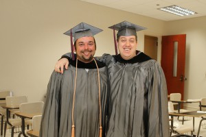 Matthew Kessler of Vicksburg, left, and William McMullan of Pearl graduated from Hinds Community College on May 14 with an Associate Degree in Nursing. McMullan, 37, was a network engineer before going to nursing school. “It was rough at times, but worth it,” he said.