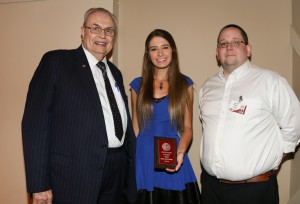 Sophia Elise Slusasz, center, was among Hinds Community College students recognized with a departmental award April 15. Slusasz received an Outstanding Student Award in Physics, presented by Hinds President Dr. Clyde Muse, left, and instructor Dr. Carl Dewitt, right.