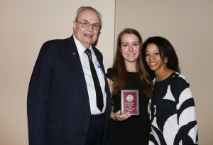 Sara Thames, center, was among Hinds Community College students recognized with a departmental award April 15. Thames received an Outstanding Student Award in Dance, presented by Hinds President Dr. Clyde Muse, left, and instructor Tiffany Jefferson, right.