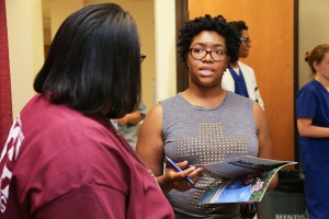 Rachel Norton, of Clinton, seeks information about continuing her education at the 2016 Fall Nursing Showcase at Hinds Community College Jackson Campus-Nursing/Allied Health Center. Norton is a Hinds graduate who wants to return to complete the college's Physical Therapy Assistant program. (Hinds Community College/April Garon)