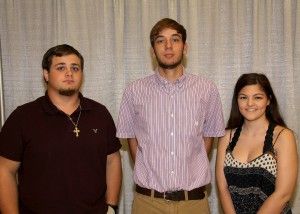 Among those recognized were recipients Landon Little, left, David Screws, center, and Anna Thompson, right, all of Vicksburg, who received the Marie & John Pervangher Scholarship. 