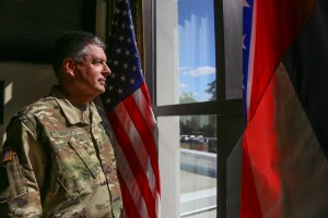 Brig. Gen. Janson D. (Durr) Boyles peers out an office window at Mississippi National Guard headquarters in Jackson. Boyles, who attended Hinds, was appointed adjutant general of the guard in 2016. (Hinds Community College/April Garon)