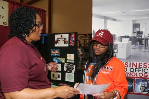 Colla Chapman, left, a Business Technology instructor at Hinds Community College, shares details of the program with Aqueasha Chapman, a senior at Callaway High School, during Preview Day at the Raymond Campus on Friday, Feb. 3, 2017. (Hinds Community College/April Garon)