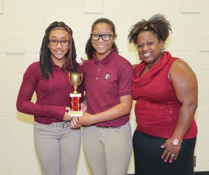 Winning the eighth grade bronze award was Byram Middle School including, from left, Kailyn McNair, Jolene Brookins and sponsor Angela Ellison.