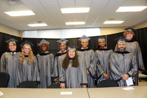 Graduating from Hinds Community College on May 12 were, front from left, Whitney Shedd of Brandon, Hannah Terry of Morton, Jeffrey Taylor of Vicksburg; back, Benjamin Smith of Clinton, Timothy Smith of Hazlehurst, Quinesha Smith of Byram, Zavien Sutton of Magee, Damante’ Shelton of Macon and Zachary Taylor of Vicksburg.