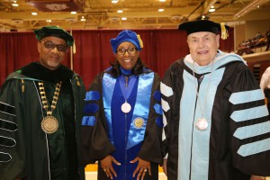 Utica Campus Vice President Dr. Debra Mays-Jackson, center, poses with Spring 2017 graduation speakers left, Mississippi Valley State University President Dr. William B. Bynum Jr. and Hinds Community College President Dr. Clyde Muse at Hinds Community College-Utica on May 14.