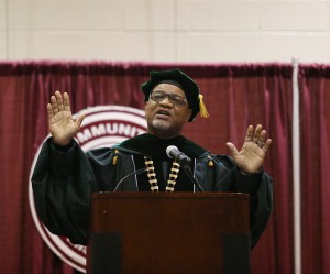 Mississippi Valley State's President Dr. William B. Bynum Jr. gives an inspiring speech to the graduates on May 14 at Hinds Community College-Utica where he served as keynote speaker.