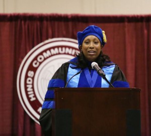 Dr. Debra Mays-Jackson introduces the keynote speaker at the May 14 graduation ceremony at Hinds Community College-Utica.