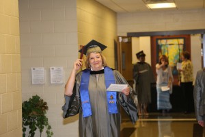 April Galjour, of Jackson, prepares to line up to enter the stage before graduation ceremonies May 12 at the Muse Center at Hinds Community College Rankin Campus. Galjour earned a Technical Certificate and graduated cum laude. (Hinds Community College/April Garon)