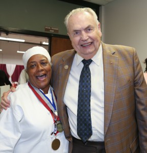 Vicki Colbert, left, shares a laugh with Hinds President Dr. Clyde Muse after an awards ceremony April 28, 2017 honoring outstanding students and faculty from programs offered at the Jackson Campus-Academic/Technical Center. (Hinds Community College/April Garon)