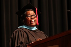 Angela Griffin, retired assistant career-tech dean, speaks at summer graduation ceremonies July 28 at the Muse Center on the Rankin Campus. (Hinds Community College/April Garon)