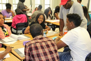 STEM-UP students participant in group activities during the June 11-23 camp. They are, sitting from left, Trinity Torrey and Ny’Daisha Dortch; standing, Xavier Reed, Dwayne Braxton and Jimmy Jones.