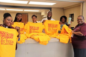 Hinds CC Utica Campus staff welcomed students with T-Shirts and smiles as they made their way to classes on the first day of school. They are, from left, Sharron Melton, Brianna Watkins, Margaret Mims, Joshua Knox, Diana Brown and Jean Greene.
