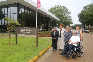 Family members of J. Louis Stokes' family outside the building named in his honor at Hinds Community College's Utica Campus.